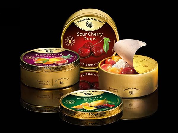 Cavendish And Harvey Variety Flavor Hard Candy Drops Sour Cherry, Wild Berry, Tropical Fruit, Sour Lemon, Raspberry And Peach, M