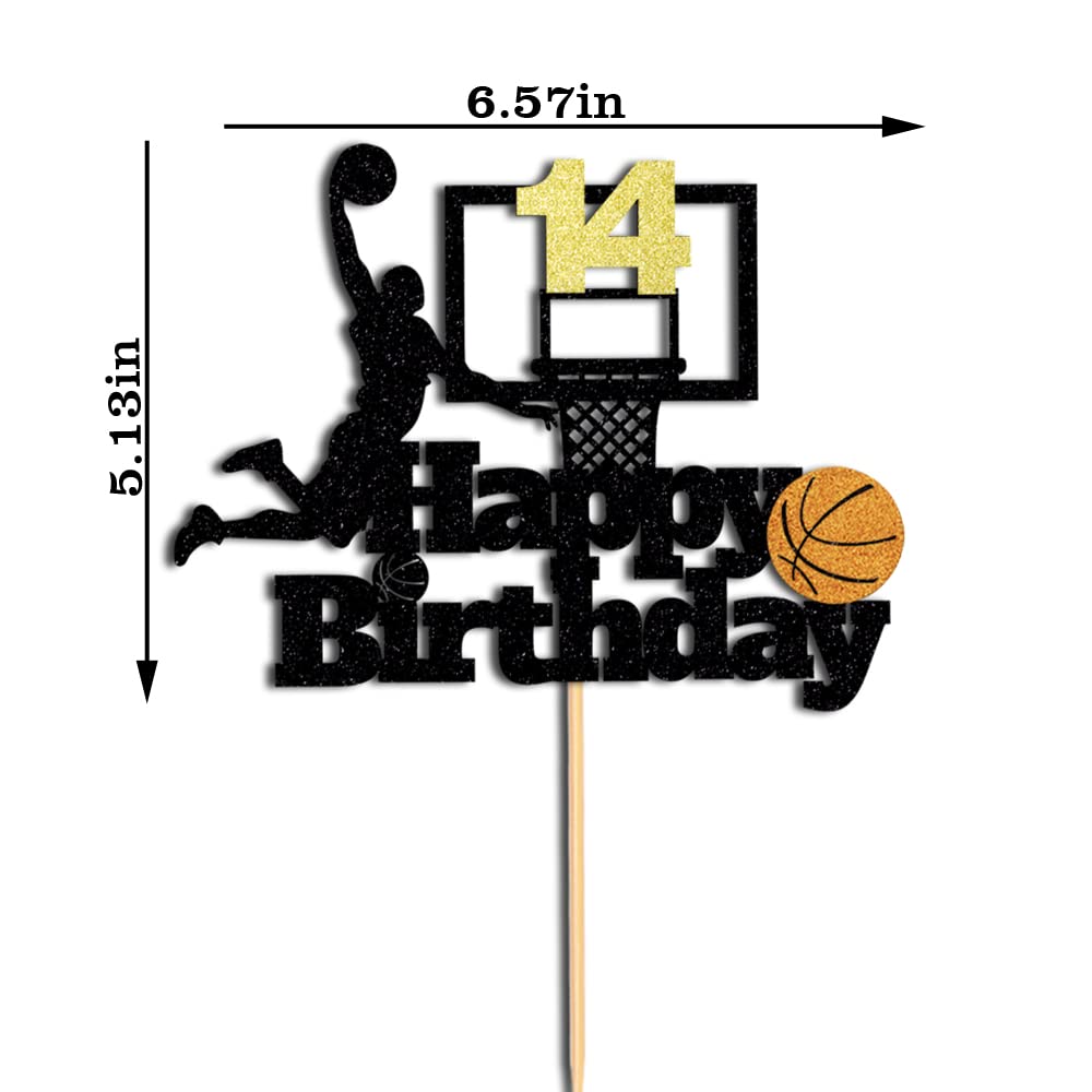 Basketball Happy 14Th Birthday Cake Topper-Basketball Themed Birthday Party Cake Decoration-14 Years Birthday Party Supplies (14