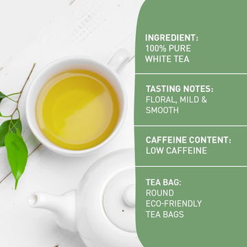 Handpick, Organic White Tea - 100 Tea Bags | Usda Organic, 100% Pure White Tea | Mild & Smooth | Packed In Eco-Friendly Tea Bags
