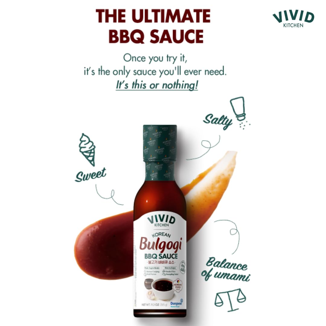 Vivid Kitchen Bulgogi Sauce - Korean Fusion Marinade & Dipping Sauce - 8.6 Oz Bottle - Authentic Sweet & Savory Flavor - No Msg