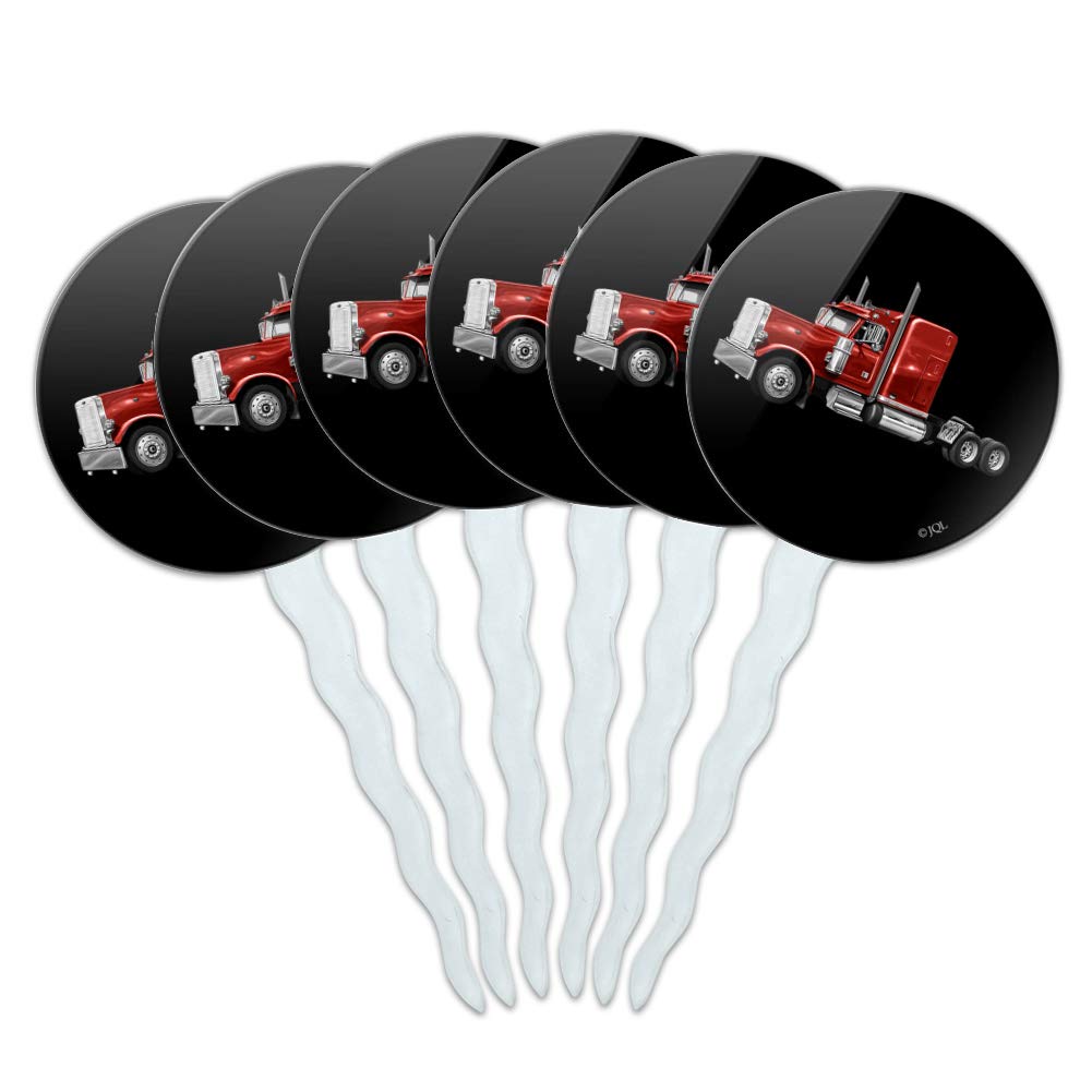Semi Tractor Trailer Truck Trucker Cupcake Picks Toppers Decoration Set Of 6