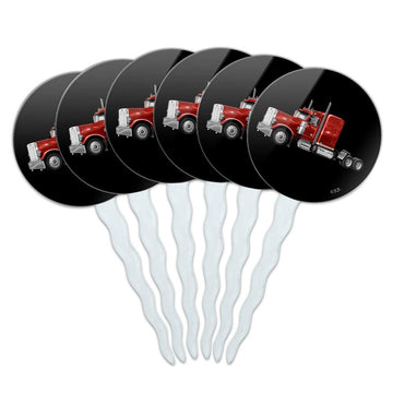 Semi Tractor Trailer Truck Trucker Cupcake Picks Toppers Decoration Set Of 6