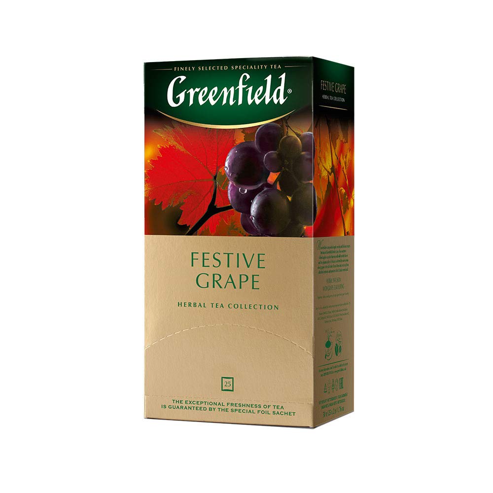 Greenfield Festive Grape Herbal Tea Fruit & Herbal Collection 25 Teabags The Execptional Freshness Of Tea Is Guranteed By The Sp