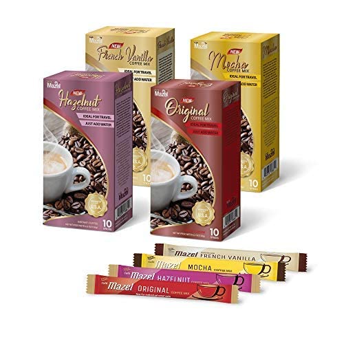 Cafe Mazel Instant Coffee - Instant Coffee Mix  3 In 1 Instant Coffee  Value Pack 40 Sticks - Oriflavor Blendal  Mocha  Hazelnut  French Vanilla (Variety Pack)