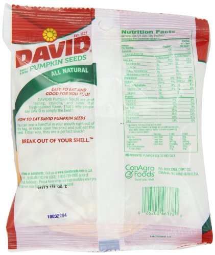 DAVID Seeds Salted and Roasted Pumpkin Seeds, Keto Friendly Snack, 5 OZ Bags, 12 Pack