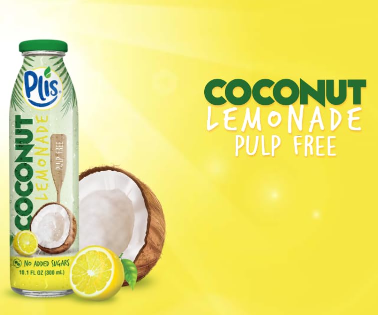 Plis Coconut Water Lemonade W/Natural Juice And Coconut, 10.1 Fl Oz (Coconut Lemonade Pulp Free) (Pack Of 12)