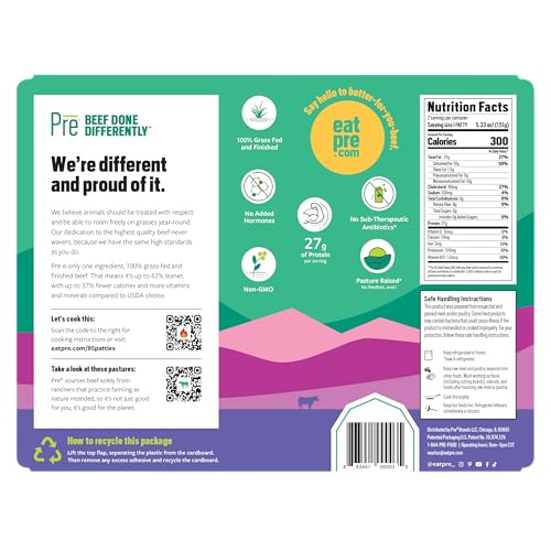 Pre, Beef Burger Patties 85% Lean/15% Fat, Grass-Fed, Pasture-Raised | 0.66625 lbs. | Pack of 2