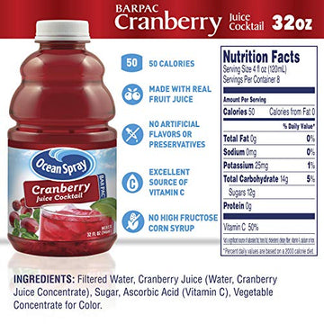 Ocean Spray BarPac Mixer Bottle, Cranberry Juice Cocktail, 32 Fl Oz, Pack of 12