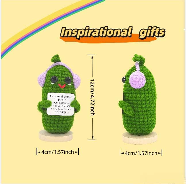 KALAWALK Funny Crochet Pickles with Affirmation Cards - Green Novelty Gift for Good Luck and Party Decorations