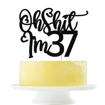 Black flash Oh Shit I'm 37 Cake Topper, Happy 37th Birthday/Cheers to 37 Years/Sweet 37, Funny 37th Birthday Party Decorations S