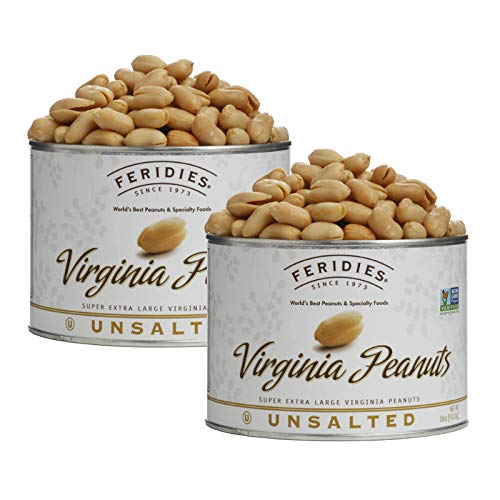 FERIDIES Gourmet Virginia Peanuts, Unsalted, 18oz Can, Pack of 2, Super Extra Large