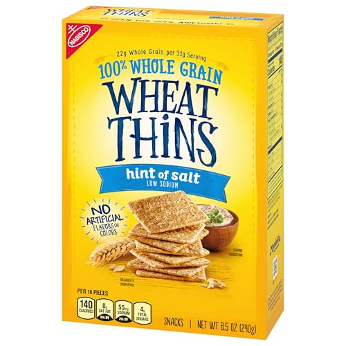 Wheat Thins Hint of Salt Low Sodium Snacks, Whole Grain Wheat Crackers, Bulk Snack Crackers, 6 - 8.5 oz Boxes