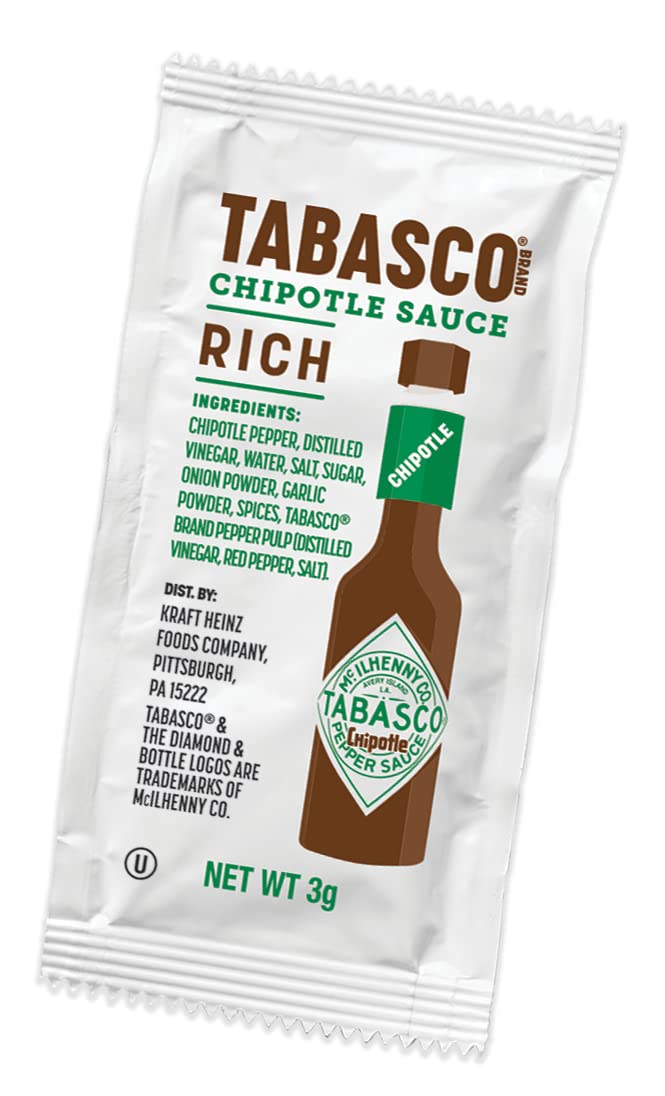 Tabasco Brand Chipotle Pepper Sauce, Medium Hot Sauce, Single-Serve Hot Sauce Packets, Smoky & Smooth, Easy For On-The-Go, Great