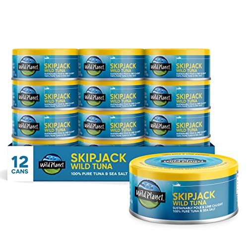 Wild Planet Skipjack Wild Tuna, Sea Salt, Canned Tuna, Pole & Line Sustainably Wild-Caught, Non-Gmo, Kosher, 5 Ounce Can (Pack O