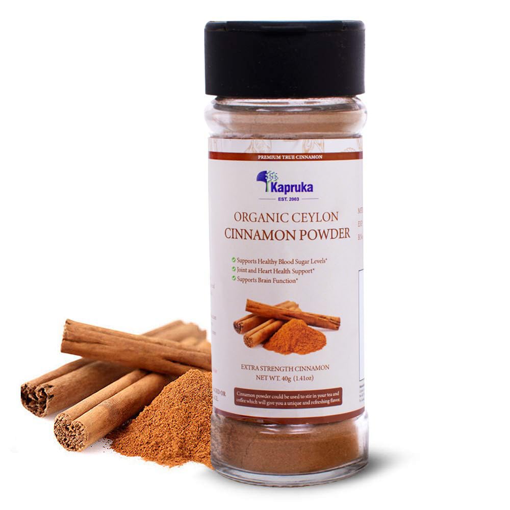 KAPRUKA Organic Ground Ceylon Cinnamon Powder, 1.41 oz Glass Jar with Shaker