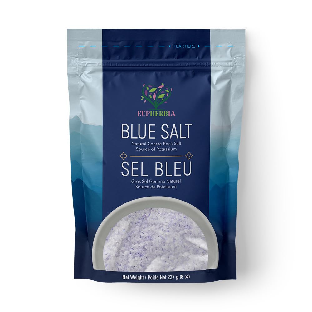 Eupherbia Coarse Blue Salt, Rare Mineral, High Potassium, Lower Sodium, Natural, Unprocessed, 227g (8 Oz)
