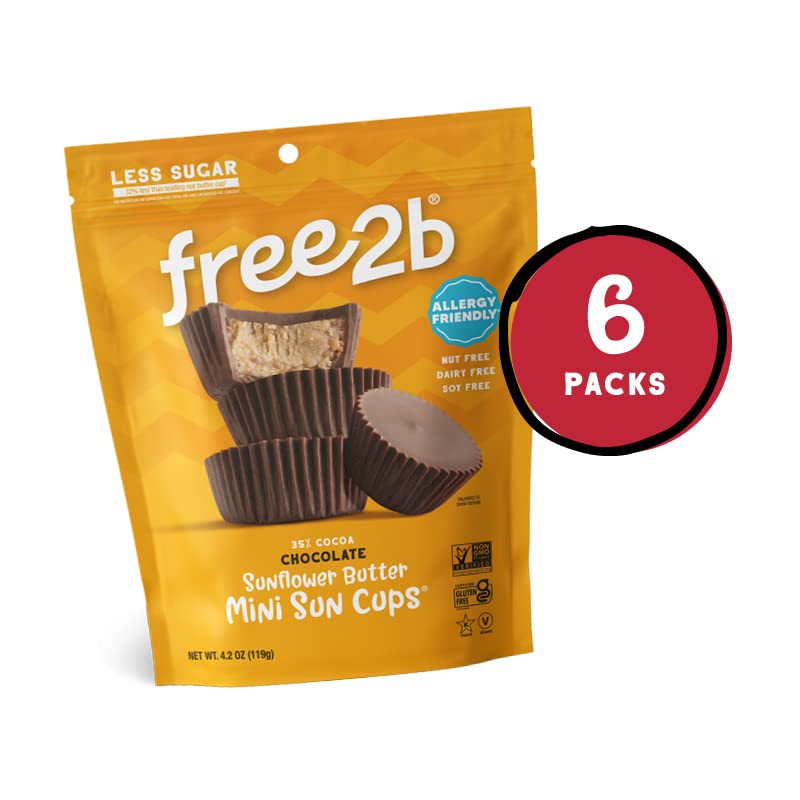 Free2B Sunflower Butter Mini Sun Cups, Safe For School And Allergy Friendly - Gluten-Free, Dairy-Free, Nut-Free, And Soy-Free - Chocolate, 4.2 Oz Resealable Bag (Pack Of 6)