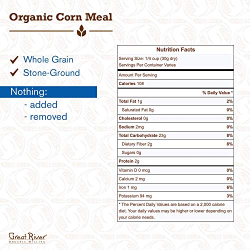 Great River Organic Milling, Specialty Flour, Corn Meal, Stone Ground, Organic, Non-GMO, 25-Pounds (Pack of 1)