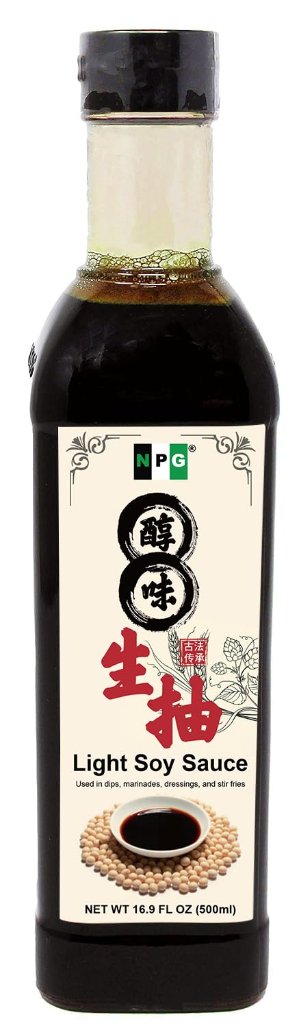 NPG Premium Light Soy Sauce 16.9 Fl Oz, Tamari Lite Dipping Sauce for Sushi, Sashimi, Fish, Dumplings, Noodles, Meat Marinades