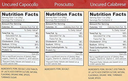 Colamecos, Italian Brand Deli Meats - Uncured Calabrese, Prosciutto, & Uncured Capocollo, 6 oz