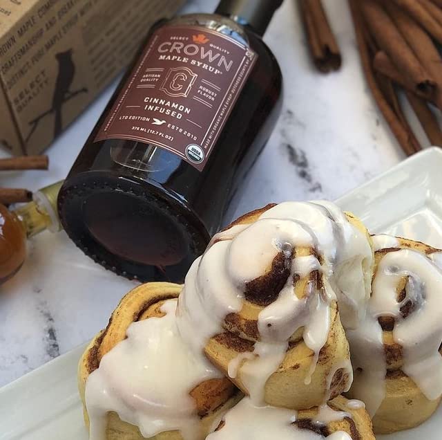 Crown Maple Cinnamon Infused Maple Syrup, Pancakes, Flavor Cocktails, Sticky Buns, Waffles, Certified Organic, 25 Fl Oz