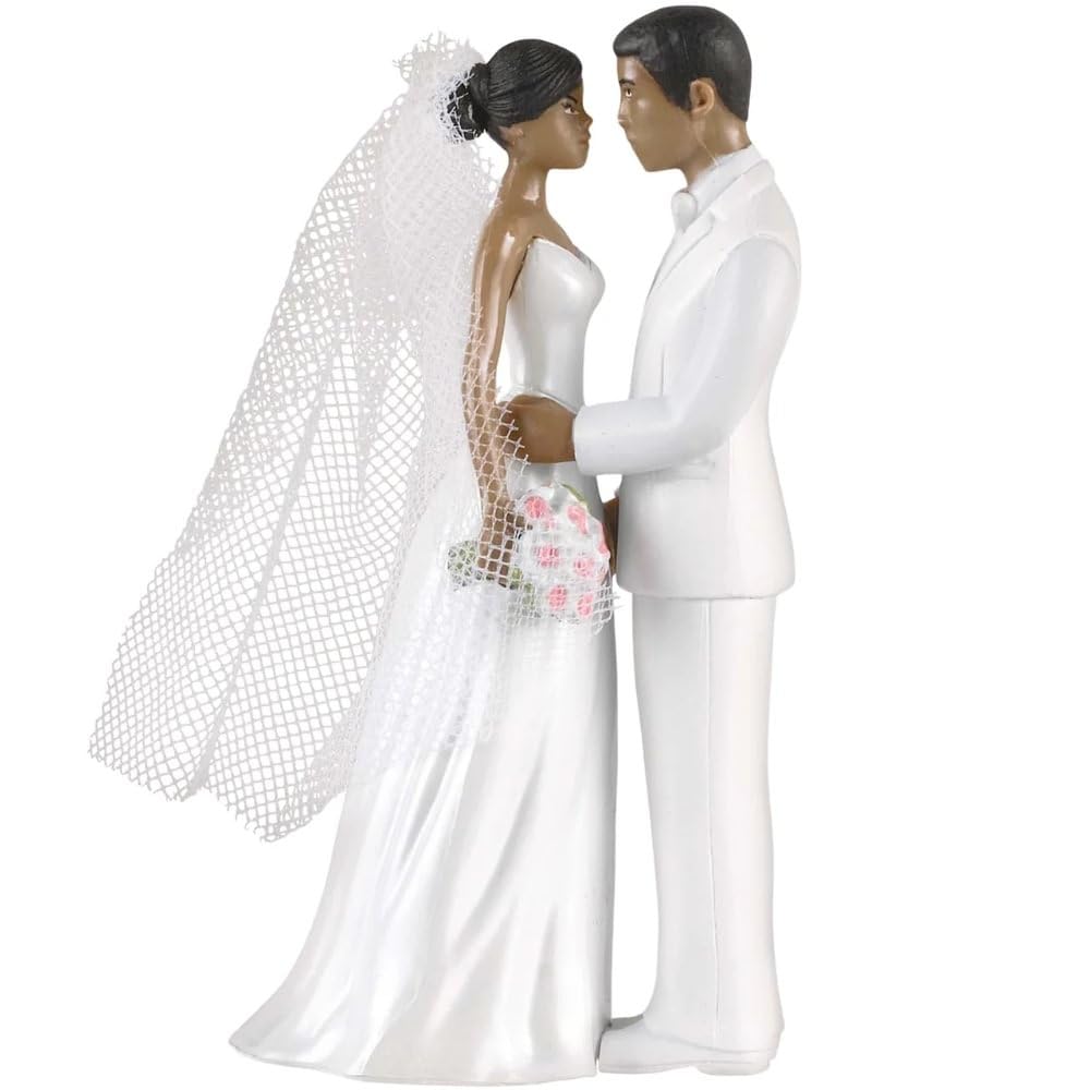 Elegant African American Couple White Plastic Cake Topper - 4.5 (1 Count), Unique & Stylish Centerpiece Decoration - Perfect For Weddings, Engagement & Anniversary Celebrations