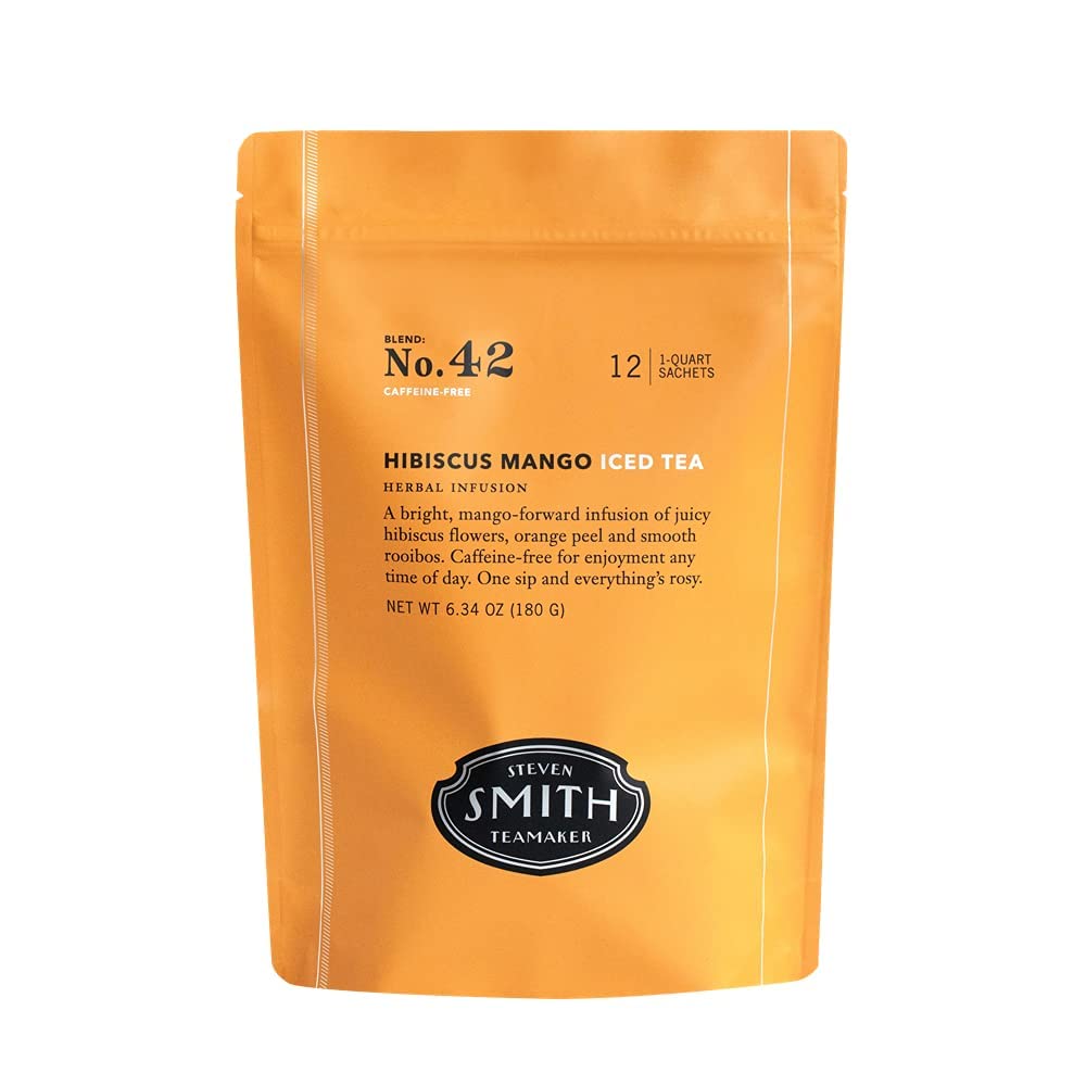 STEVEN SMITH TEAMAKER Hibiscus Mango Iced Tea, Caffeine-Free Herbal, 10 Count Sachets, Model 0850008925405
