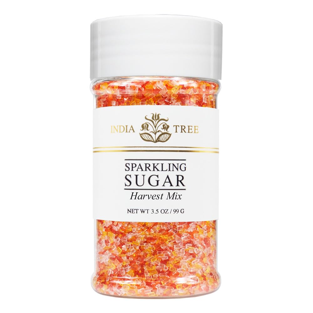 India Tree Harvest Mix Sparkling Sugar  3.5 Oz | Vibrant Fall Blend Of Red  Orange  Yellow & White