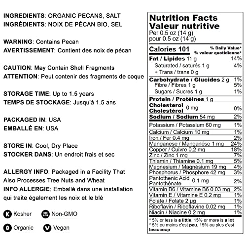 Food To Live Organic Dry Roasted Pecan Halves With Himalayan Salt, 8 Oz Non-Gmo, Oven Roasted Lightly Salted Nuts, No Oil Added,