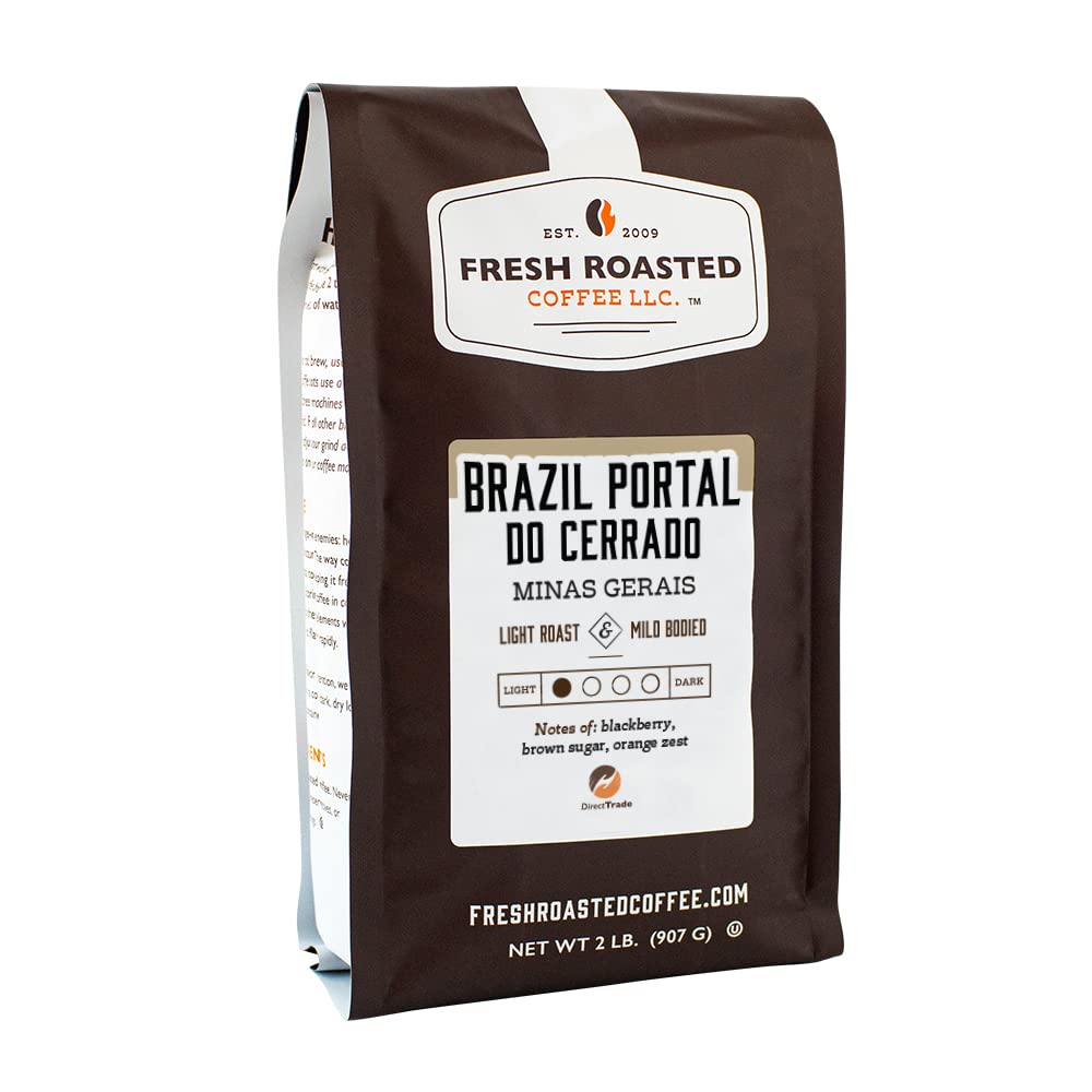 Fresh Roasted Coffee, Brazil Minas Gerais, 2 Lb (32 Oz), Light Roast, Kosher, Ground