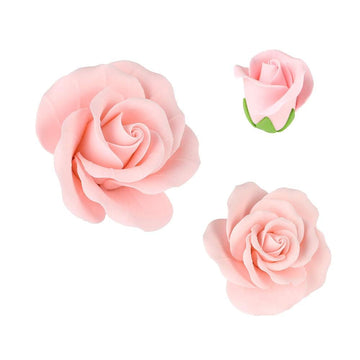 O'Creme Garden Roses Gumpaste Flower Set - Pink Edible Flowers For Cake Decorating - Sugar Paste Flowers For Cakes, Candy, Cupca