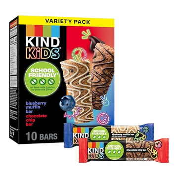 KIND Kids School Friendly Blueberry Muffin and Chocolate Chip Oat Bars Variety Pack  Tree Nut Free  Peanut Free  Gluten Free  Made With Whole Grain Oats  5g Protein  10 Count
