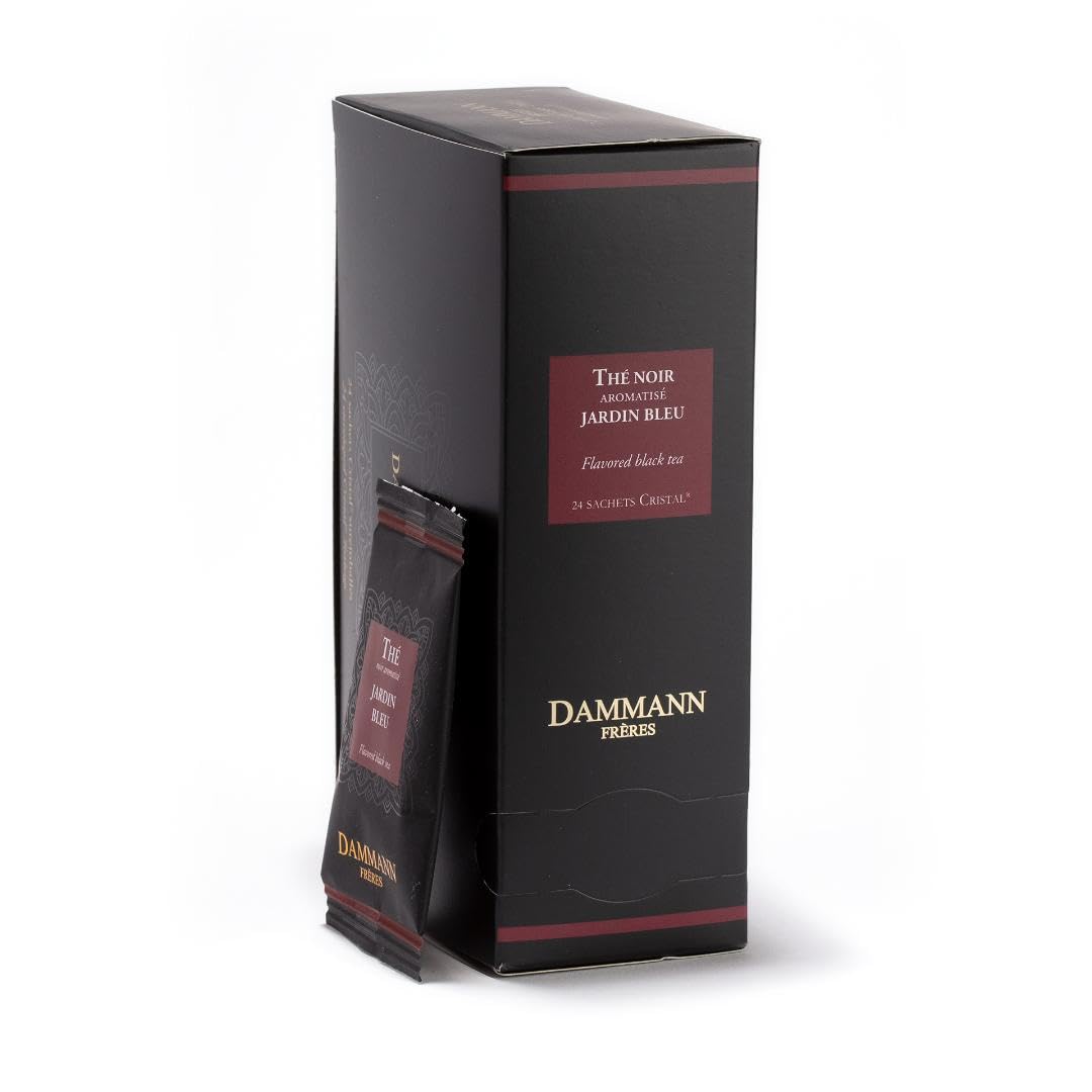 Dammann Freres Sachets  Jardin Bleu Tea Bags  enhanced Gourmet French Black Tea  Blend Strawberry  Rhubarb Flavors  Individually Wrapped  24 Count (Single Pack)