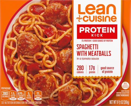 Lean Cuisine Frozen Meal Spaghetti With Meatballs, Protein Kick Microwave Meal, Microwave Spaghetti Dinner, Frozen Dinner for On