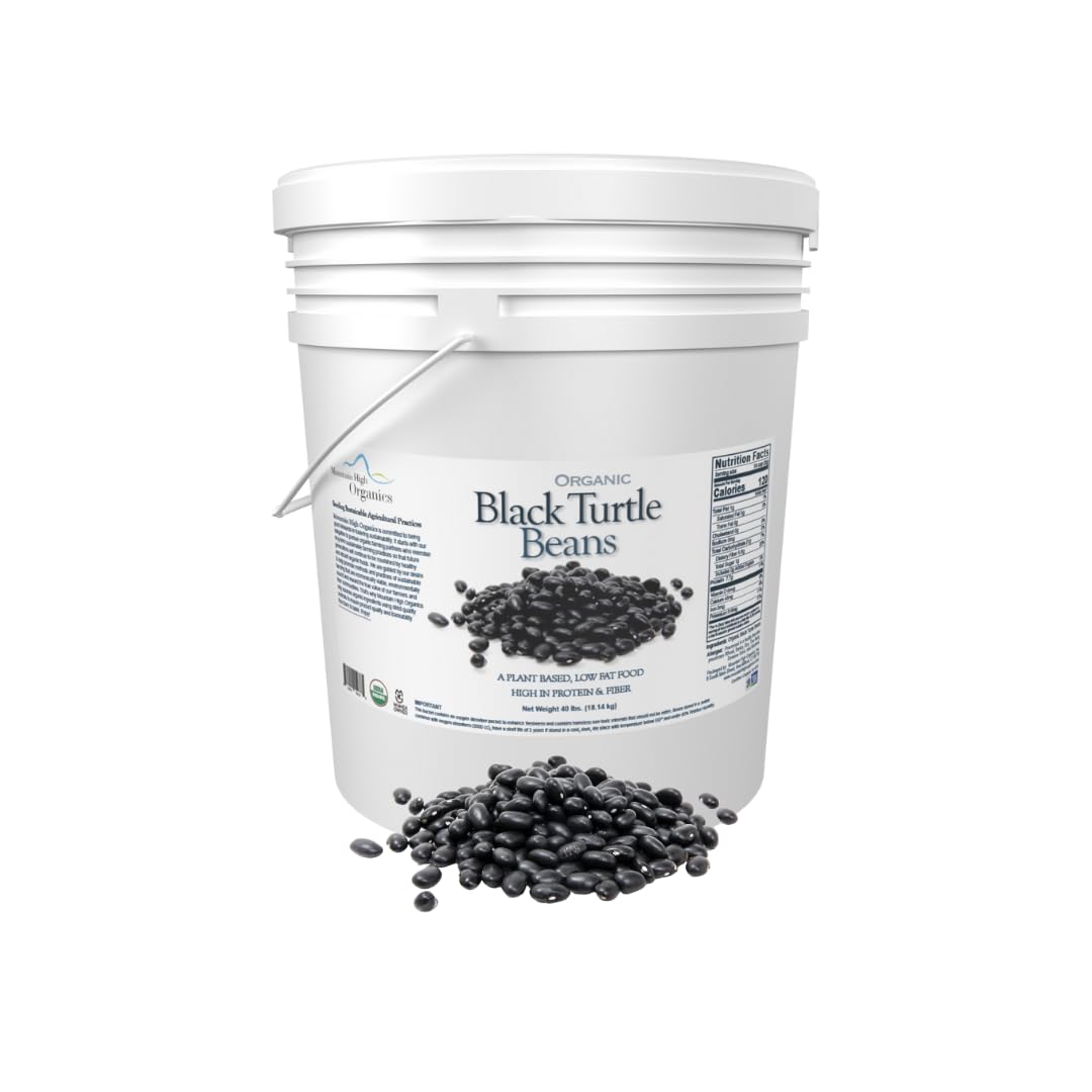 Mountain High Organics - 40 lbs, Certified USDA Organic Dry Black Beans in Bulk, Non-GMO, Vegan, Whole Dried Black Beans, Plant 