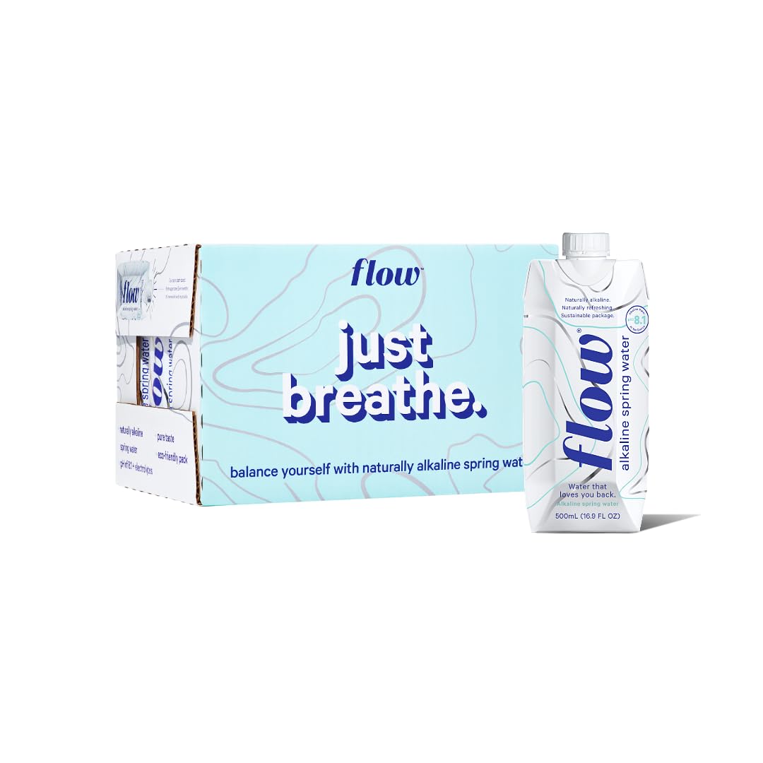 Flow Alkaline Spring Water - Natural Electrolytes, 16.9 FL Oz Bottles, Unflavored, Eco-Friendly Packaging, 12 Pack, White
