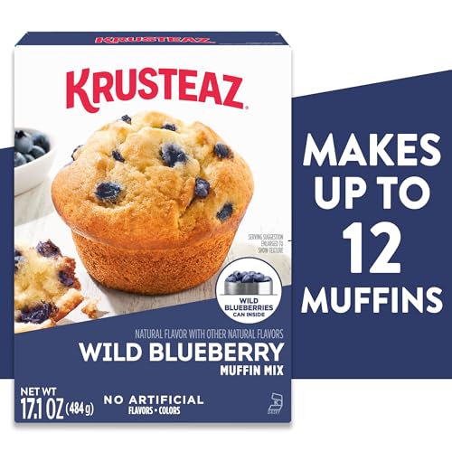 Krusteaz Wild Blueberry Muffin Mix, Blueberry Muffins Made With Real Blueberries, 17.1 oz Box