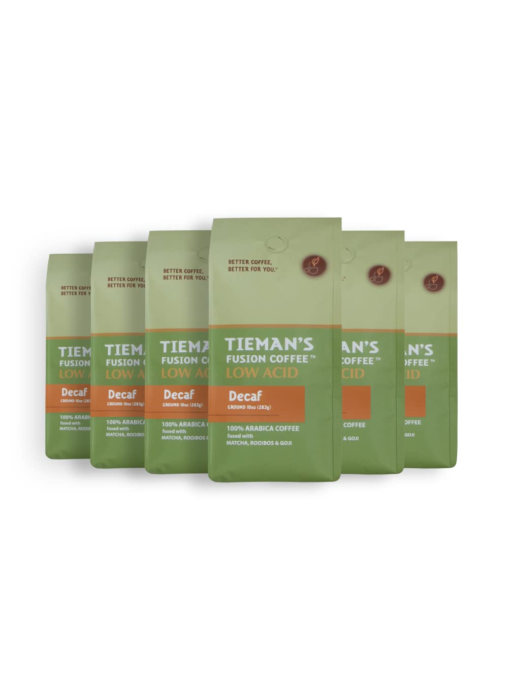Tieman'S Fusion Coffee, Low Acid Decaf, Ground, 10 Ounce Bag (Pack Of 6)