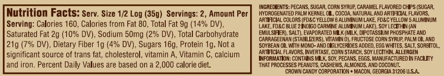 Crown Candy Pecan Logs - 12 Individually Wrapped 2.5oz Pecan Logs Per Box, 2.5 Ounce (Pack of 12)