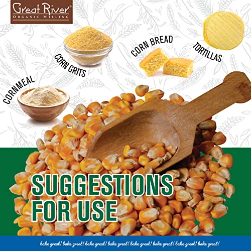 Great River Organic Milling Organic Whole Corn | Whole Grain Yellow Corn for Milling, Cooking & Baking | USDA Organic, Non-GMO,