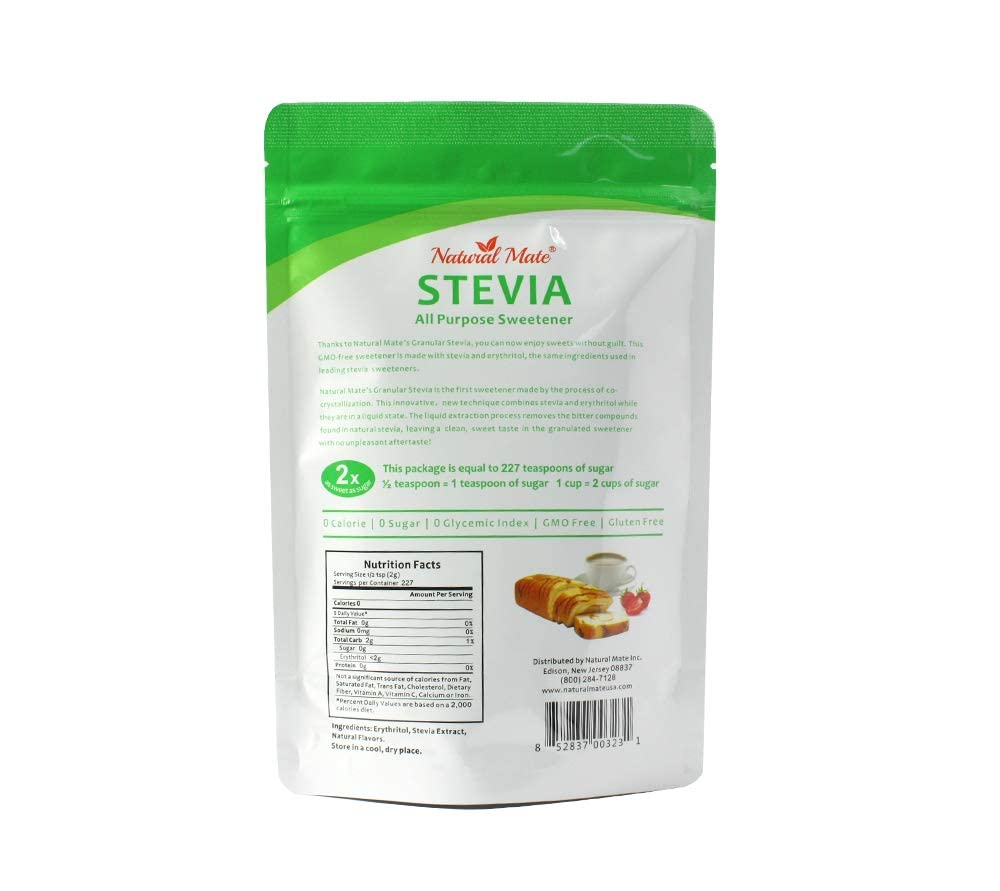 Natural Mate Zero Calorie Sweetener - Organic Stevia Granular Powder Blended With Erythritol - 2:1 Sugar Replacement For Keto, Paleo, Low Gi – (1Lb/16Oz, Pack Of 5)