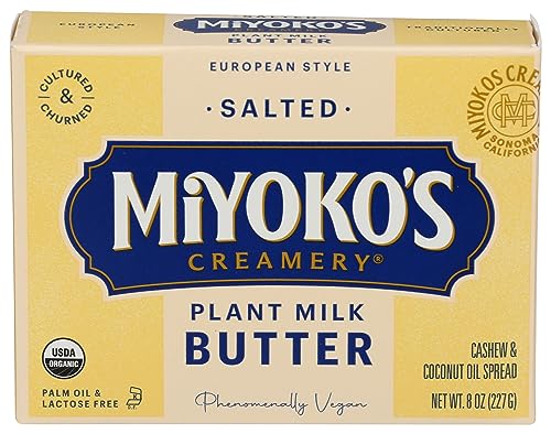 MIYOKOS CREAMERY Organic Salted Vegan Butter, European Style Cultured Plant Milk Butter, 8 Ounce (Pack of 1)