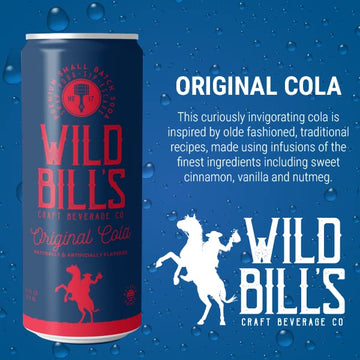 Wild Bills Original Cola Soda - Caffeine Free, Pure Cane Sugar, Vegan, Gluten Free, 12 Fl Oz, 12 Pack