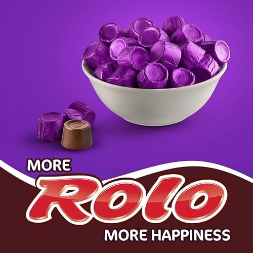 Rolo Dark Chocolate Candy with Caramel Inside - 1.5 Pound Approx 110 Pieces- Individually Wrapped Dark Chocolate for Halloween Candy  Bulk Chocolate Candy  Purple Candy for Party - Perfect Fall Candy Treat