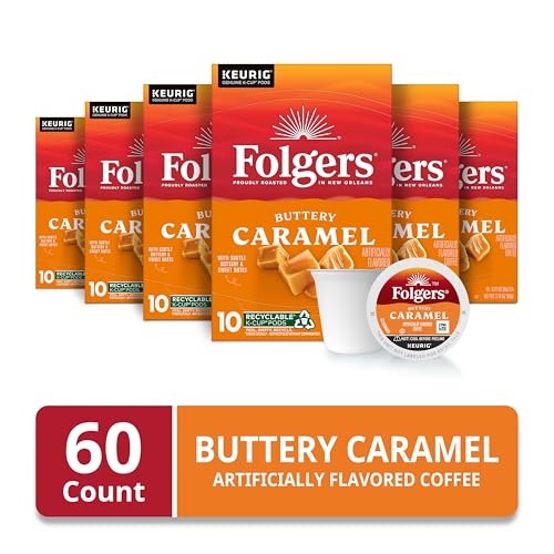 Folgers Buttery Caramel Artificially Flavored Coffee  Keurig K-Cup Pods  10 Count Box (Pack of 6)
