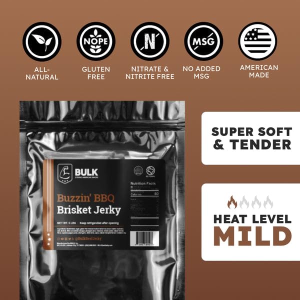 B.U.L.K Bulk Brisket Beef Jerky - Soft & Tender, All Natural, 2.25 Oz, Reddish-Brown