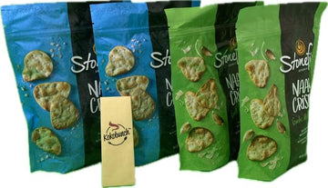 Kokobunch Variety Bundles Of Stonefires Authentic Naan Crisps Flatbread Cracker 4 or 3 Assorted Pack (6oz, 2 Bags of Garlic And