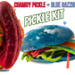 Chamoy Pickle Kit + Blue Raspberry Pickle In A Pouch For 2 People (21 Pcs) Comes With Takis, Fruit Rollup, Lucas Gusano, Skwinkl