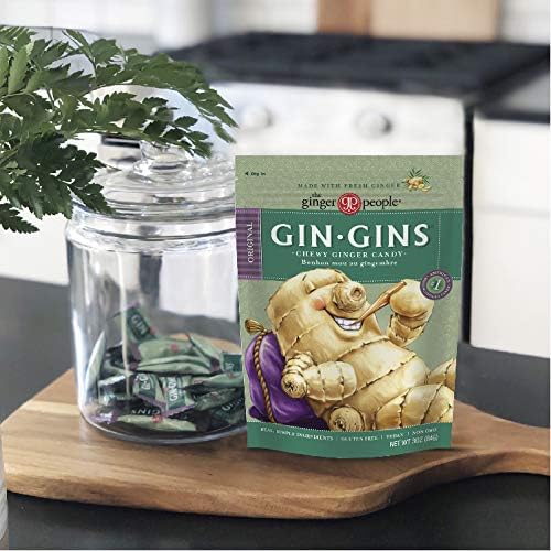 The Ginger People GIN GINS Original Ginger Chews – Natural Candy – 3oz Bag – Pack of 1 – Brown