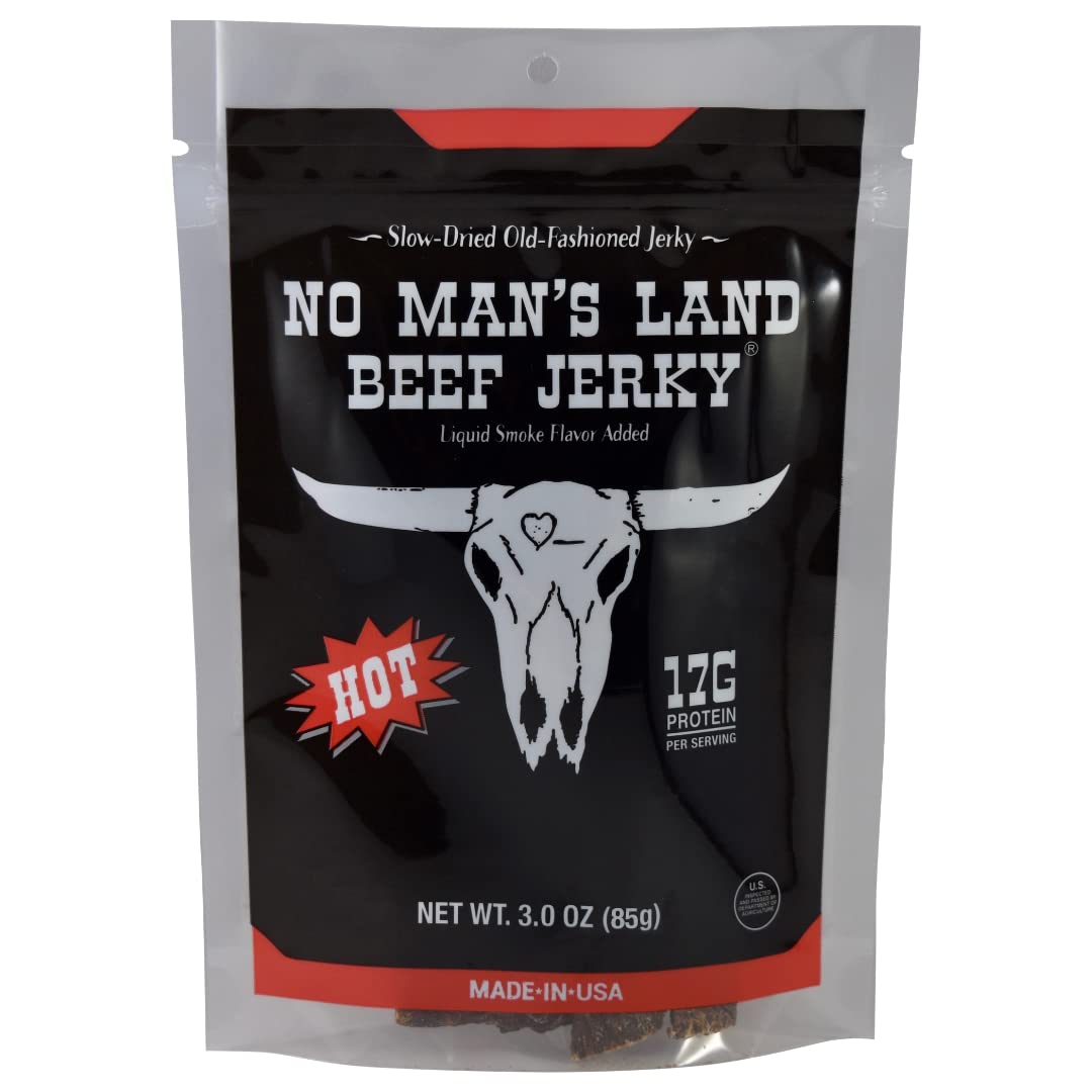 No Mans Land Hot Beef Jerky High Protein Low Calorie Low Carb Beef Snack 3.0Oz Bag
